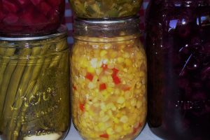 Pickled Corn Salad and other canned foods Photo by Carole Cancler